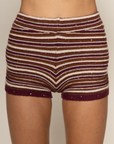 Striped metallic gauzy knit micro shorts
Sequins detail throughout