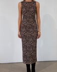 Animal leopard printed knit mesh maxi dress. Sleeveless. Fully lined. fall maxi dress. fall outfit