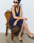 Mesh polka dot tank top with head scarf
V-neck neckline
Ruffle trim
Navy blue polka dot mesh top
fall outfit
fall top
