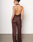 Brown satin pant and tank top set