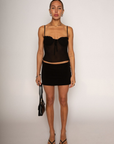 Sheer cami tank top
Adjustable straps
Faux front tie
Ruffle detailing
Side zipper
Unlined/sheer
black sheer tank top
going out top
going out outfit