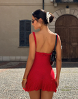 red Polka dot mini dress
Ruffle trim
Semi-sheer coverage
Double lining in the bust
Made from Italian mesh soul eco