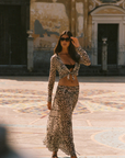 Leopard printed boho maxi skirt
Semi-sheer
Crinkle chiffon
Unlined/Sheer
