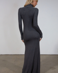 Ribbed knit maxi dress. Turtleneck. Long sleeves. Unlined. grey turtleneck maxi dress. fall dress. friendsgiving dress. thanksgiving dress.