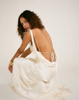ivory Satin maxi dress
Cowl neck neckline
Open back
Adjustable back tie for waist snatching
Mermaid hem
bridal maxi dress
bridal shower maxi dress
rehearsal maxi dress
bride dress
wedding dress