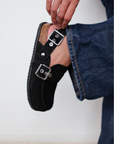 black suede clog slide
