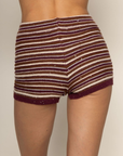 Striped metallic gauzy knit micro shorts
Sequins detail throughout