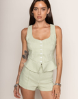 Gingham printed vest top
Peek-a-boo bralette
Front button down closure
Scoop neckline
Unlined
GREEN GINGHAM VEST TANK TOP
SUMMER OUTFIT
SPRING OUTFIT
