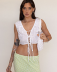 White Woven eyelet tank top
Elastic shoulder straps
Front tie closure
Unlined/Sheer
summer top
spring top
summer outfit
spring outfit