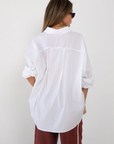 white Woven oversized button down shirt
Collar neckline
Long sleeves with button closures
Front button down closure
Unlined
Cotton/Nylon/Spandex