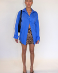 Animal printed leopard satin mini skirt
Side hook and eye and zipper closures
Fully lined