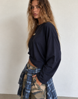 navy blue Smooth long sleeve top
Crew neckline
Unlined