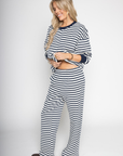 white and blue striped lounge sweat set
cute loungewear
fall sweat set
cute sweat set
Striped sweater top
Contract crew neckline and hemline
Unlined
Length: 24.5"
Cotton/Polyester/Spandex
BOTTOM
Striped sweater pants
Elastic waistband
Side pockets
Unlined
Waist: 26" Length: 40.5" Rise: 12"
Cotton/Polyester/Spandex