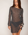 Sheer chiffon polka dot mini dress
Long sleeve
sheer black and white polka dot mini dress