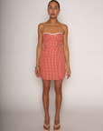 Gingham woven dress
Adjustable crisscross back tie straps
Back hook and eye and zipper closure
Fully lined
red Summer gingham Dress