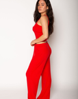 Soft knit pants. Elastic waistband. Unlined. red loungewear pants. soft lounge pants. valentines day outfit. valentines day loungewear