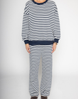 white and blue striped lounge sweat set
cute loungewear
fall sweat set
cute sweat set
Striped sweater top
Contract crew neckline and hemline
Unlined
Length: 24.5"
Cotton/Polyester/Spandex
BOTTOM
Striped sweater pants
Elastic waistband
Side pockets
Unlined
Waist: 26" Length: 40.5" Rise: 12"
Cotton/Polyester/Spandex