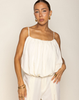 cream Bubble hem tank top
Sleeveless
Straight neckline
Adjustable back tie
Elastic hemline
summer tank top
