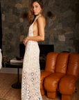 white Open crochet knit maxi dress
Halter neckline
Neck button closure
Open back
Back slit
Back zipper closure
Partially lined
bridal outfit
resort outfit