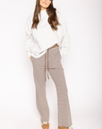 Striped ribbed lounge pant
Adjustable drawstring
Elastic waistband
brown and white striped lounge pant
fall outfit
winter outfit
christmas morning outfit