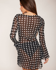 Sheer chiffon polka dot mini dress
Long sleeve
sheer black and white polka dot mini dress