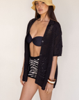 black Open knit crochet shirt
Oversized fit
Collar neckline
Short sleeves
Front button down closures
pool cover up
beach cover up
