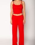 Soft knit pants. Elastic waistband. Unlined. red loungewear pants. soft lounge pants. valentines day outfit. valentines day loungewear