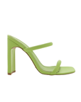 Two strap green heel. Slip on. Square toe. Heel height 4.5".