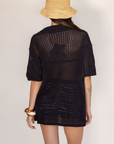 black Open knit crochet shirt
Oversized fit
Collar neckline
Short sleeves
Front button down closures
pool cover up
beach cover up