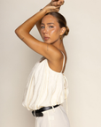 cream Bubble hem tank top
Sleeveless
Straight neckline
Adjustable back tie
Elastic hemline
summer tank top