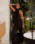 black Satin pant
Lace trim
Elastic waistband
Unlined