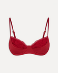 red Underwire bikini top
Ruffle neckline
Adjustable shoulder straps and back ties
Chiffon fabric over bust