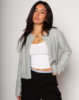 Fuzzy knit cardigan. Front button down closures. Unlined. grey knit cardigan. grey oversized cardigan