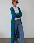 Striped fuzzy crochet knit longline cardigan. Long sleeves. Open front. Unlined. long cardigan. striped cardigan. fall cardigan. fall outfit