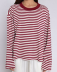 Striped oversized long sleeve top
Contrast neck
Unlined
red and white stripe long sleeve top
valentines day top
valentines day lounge wear