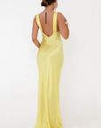 yellow Satin maxi dress
Plunging v-neckline
Ruched bust detailing
Exaggerated empire waist
Wide straps
Open back
wedding guest dress
bridesmaid dress