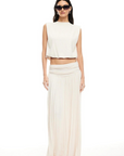 Knit maxi skirt. Elastic wide waistband. Pleated skirt. Fully lined. Slightly sheer. white mxi skirt. white lioness skirt.