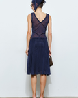 Mesh polka dot tank top with head scarf
V-neck neckline
Ruffle trim
Navy blue polka dot mesh top
fall outfit
fall top