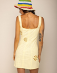 Linen mini dress
Floral cut outs
Front key hole opening
Back zipper closure
Unlined