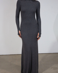 Ribbed knit maxi dress. Turtleneck. Long sleeves. Unlined. grey turtleneck maxi dress. fall dress. friendsgiving dress. thanksgiving dress.