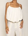 cream Bubble hem tank top
Sleeveless
Straight neckline
Adjustable back tie
Elastic hemline
summer tank top