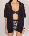 black Open knit crochet shirt
Oversized fit
Collar neckline
Short sleeves
Front button down closures
pool cover up
beach cover up