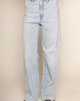 High rise flare leg jean
Button and zipper fly
Five pocket construction
Raw hem
Seamed details
Unlined