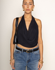 black Mesh halter top
Droop neckline
Elastic hemline
Open back
Lined
going out top
summer top