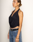 black Mesh halter top
Droop neckline
Elastic hemline
Open back
Lined
going out top
summer top
