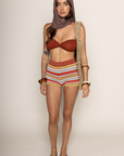 Striped knit micro shorts
Elastic waistband
Unlined
multicolored stripe shorts
beach short cover up