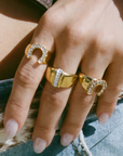 Featuring a bold horseshoe design
Studded with brilliant, sparkling crystals
Crafted from premium, tarnish-free stainless steel
Hypoallergenic nature ensures comfort and durability
gold horseshoe ring