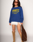Knit sweater. Crewneck. Banded hems. Fleece lining. tom petty sweater. oversized sweater. blue sweater