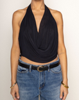 black Mesh halter top
Droop neckline
Elastic hemline
Open back
Lined
going out top
summer top