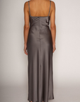 grey Satin maxi dress
Floral embroidered mesh bust
Adjustable straps
Side hook and eye and zipper closures
Unlined